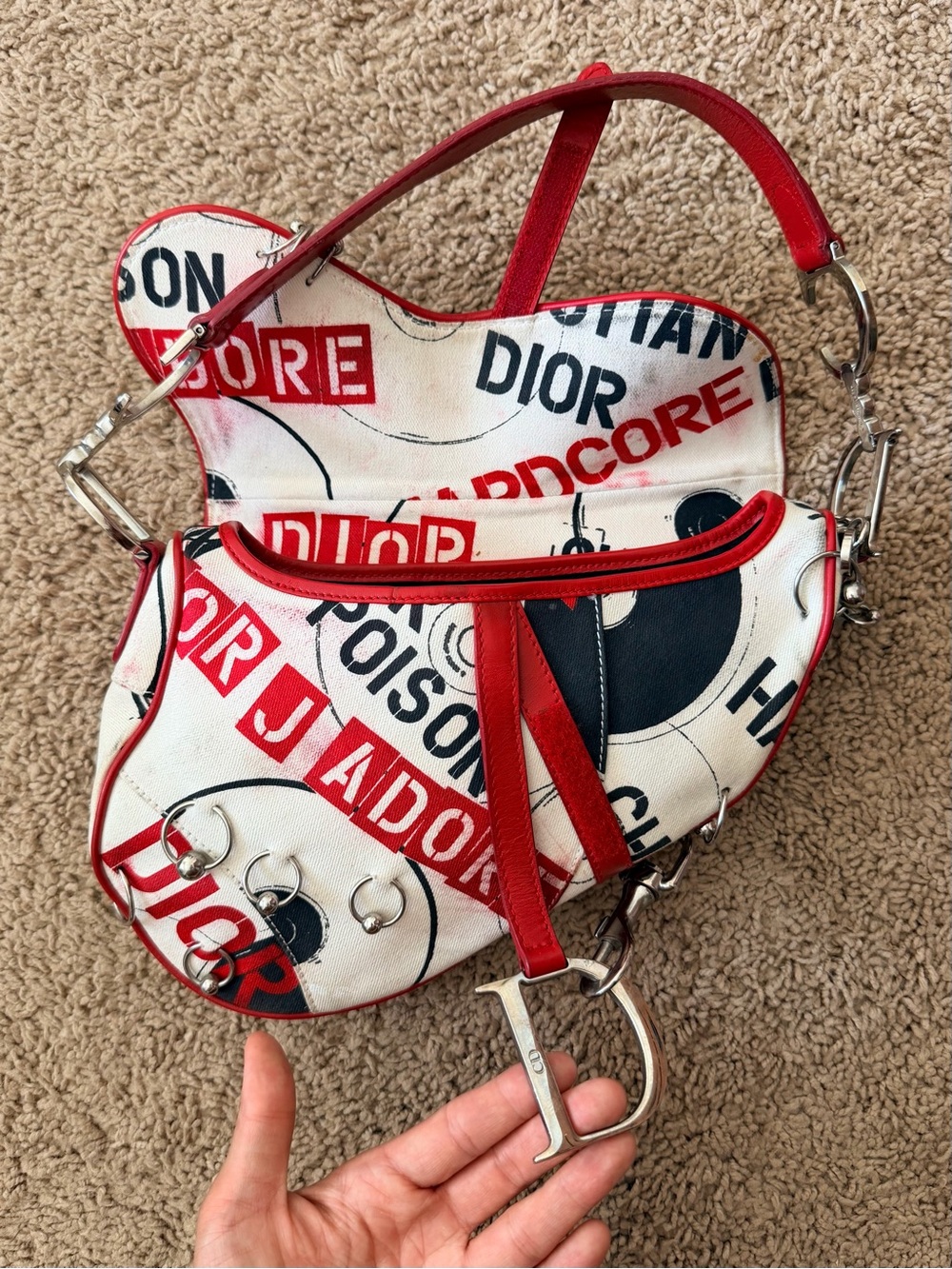 Christian Dior and John Galliano White Hardcore Pierced Canvas Saddle Bag - Picture 6 of 8